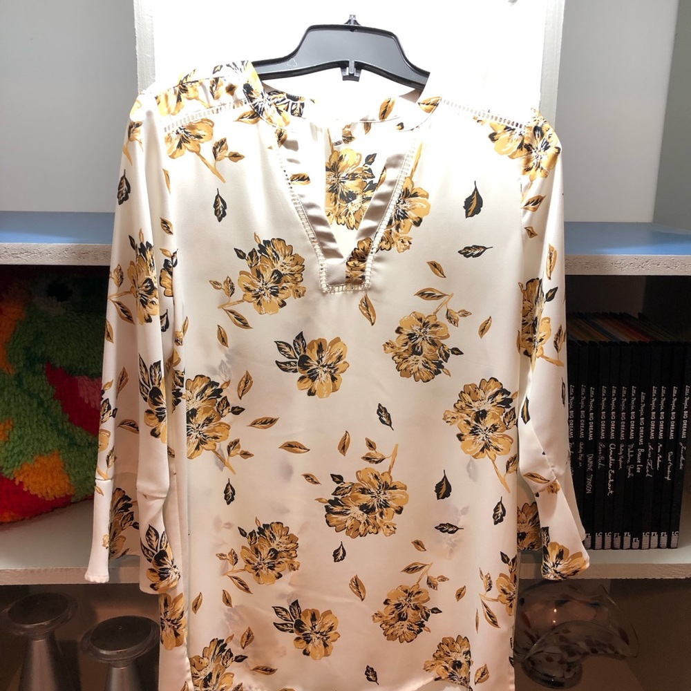 Maurices Cream Blouse with Yellow Floral Print